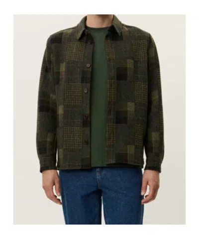 Les Deux Kody Patchwork Wool Overshirt Duffel Bag In Green