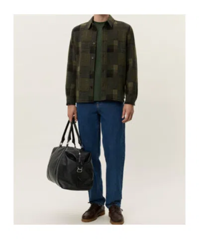 Les Deux Kody Patchwork Wool Overshirt Duffel Bag In Green