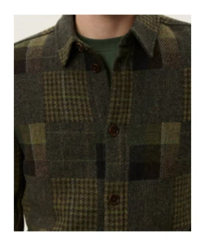 Les Deux Kody Patchwork Wool Overshirt Duffel Bag In Green