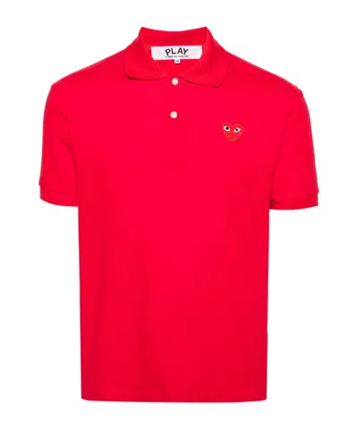 Comme Des Garçons Cdg Play Embroidered Red Heart Polo Shirt In Red