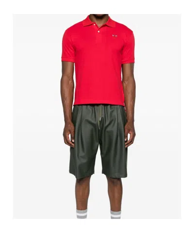 Comme Des Garçons Cdg Play Embroidered Red Heart Polo Shirt In Red
