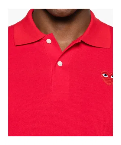 Comme Des Garçons Cdg Play Embroidered Red Heart Polo Shirt In Red