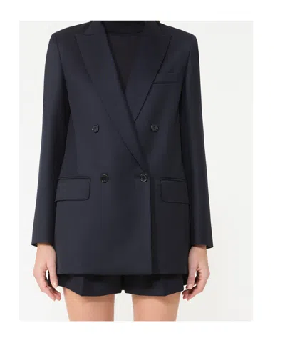 Max Mara Double Breasted Button-up Blazer In Blue