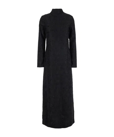 Rohe Black Turtleneck Dress With Fringes All-over In Black