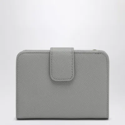 Prada Small Light Grey Saffiano Wallet In Gray