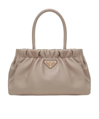 Prada Double Handle Shoulder Bag In Neutral