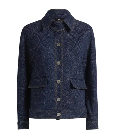 Etro Paisley-pattern Denim Jacket In Blue
