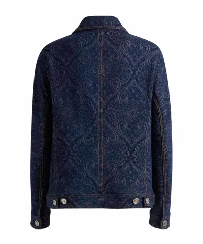 Etro Paisley-pattern Denim Jacket In Blue