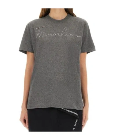 Moschino T-shirt With Embroidered Logo In Animal Print