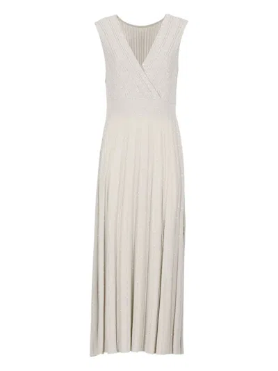 D Exterior D.exterior Beige Pleated Maxi Dress In Multi