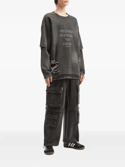 Musium Div. Distressed Layered Sweatshirt In Black