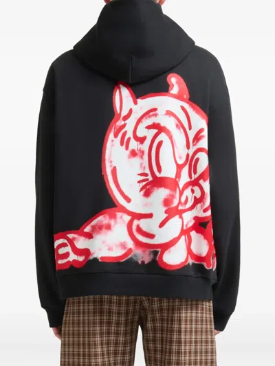 Marni Hooded Cotton Sweatshirt Graphic Print In Black