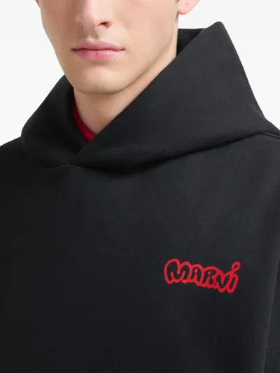 Marni Hooded Cotton Sweatshirt Graphic Print In Black