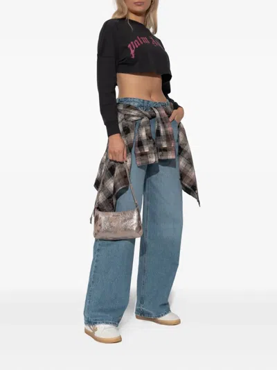 Palm Angels Curved Logo Printed Cropped Top In Black