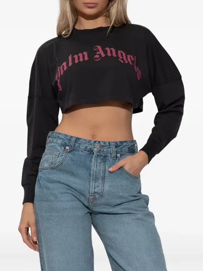 Palm Angels Curved Logo Printed Cropped Top In Black