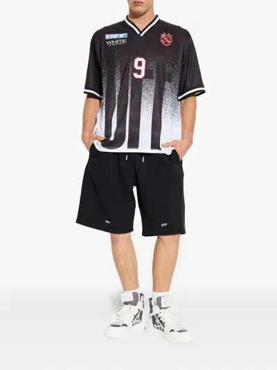 Off-white Casual Cotton Bermuda Shorts With Graphic Print In Black