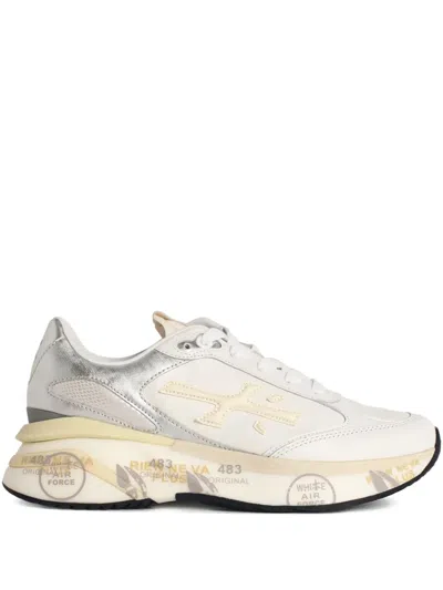Premiata Moerund 7798 Leather Sneakers With Contrast Sole In Neutral