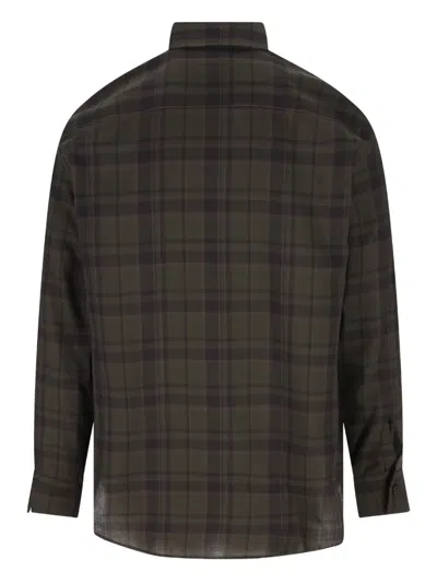 Saint Laurent Button-down Shirt With Curved Hem And Pocket In Brown