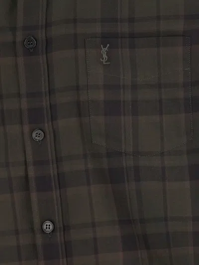 Saint Laurent Button-down Shirt With Curved Hem And Pocket In Brown