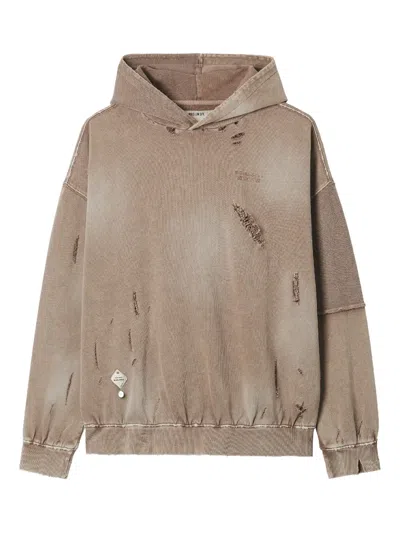 Musium Div. Distressed Panelled Hoodie In Brown