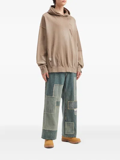Musium Div. Distressed Panelled Hoodie In Brown