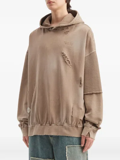 Musium Div. Distressed Panelled Hoodie In Brown