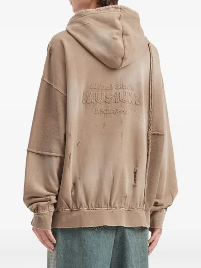 Musium Div. Distressed Panelled Hoodie In Brown