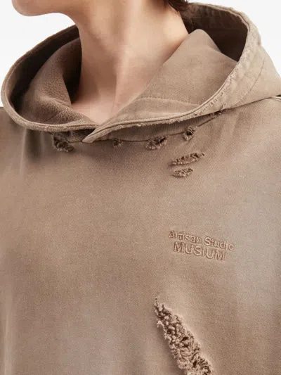 Musium Div. Distressed Panelled Hoodie In Brown