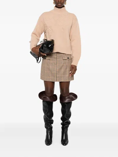 Ermanno Firenze Floral Ribbed Turtleneck Long Sleeve Knitwear In Pink