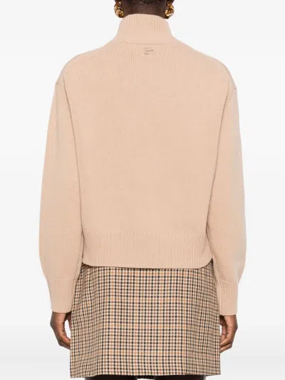 Ermanno Firenze Floral Ribbed Turtleneck Long Sleeve Knitwear In Pink