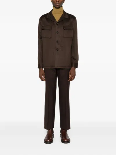 Tagliatore Buttoned Chest-pocket Shirt In Brown