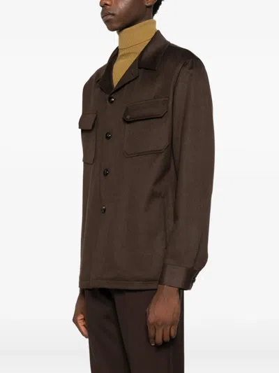 Tagliatore Buttoned Chest-pocket Shirt In Brown