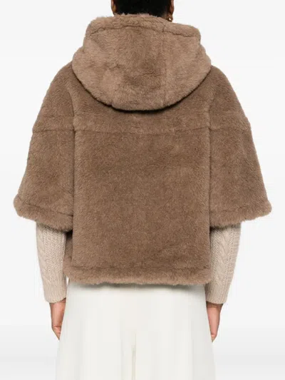 Max Mara Boxy Cape In Alpaca And Wool Teddy In Brown