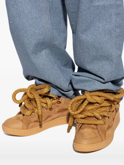 Lanvin Leather Blend Sneakers Suede Finish In Brown
