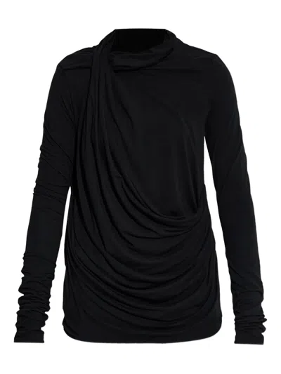 Entire Studios Long-sleeve Draped Top In Black