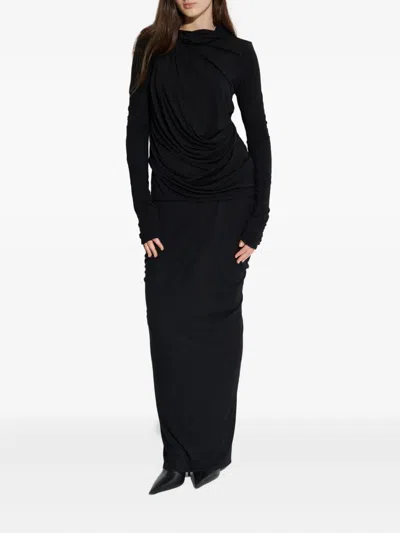 Entire Studios Long-sleeve Draped Top In Black