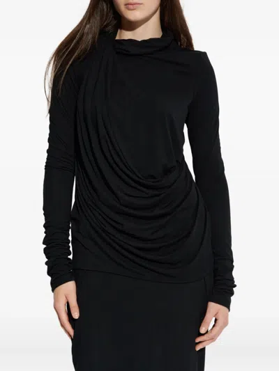Entire Studios Long-sleeve Draped Top In Black