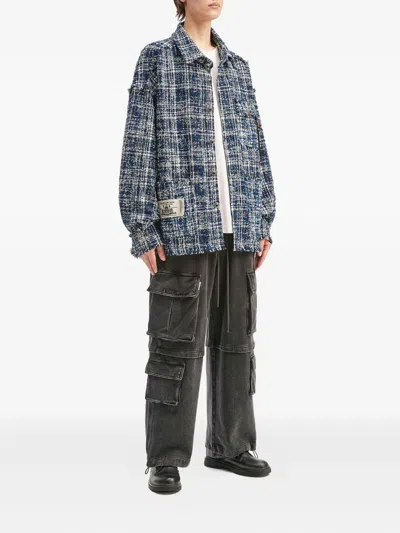 Musium Div. Frayed Check Shirt In Blue
