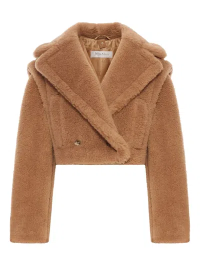 Max Mara Camel Teddy Santos 2-in-1 Cropped Gilet In Brown