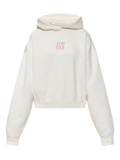 Palm Angels White Sweatshirt With Pink Embroidered Logo