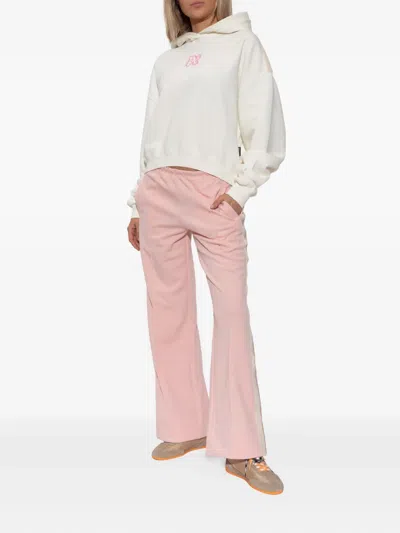 Palm Angels White Sweatshirt With Pink Embroidered Logo
