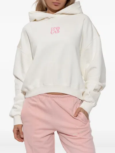 Palm Angels White Sweatshirt With Pink Embroidered Logo