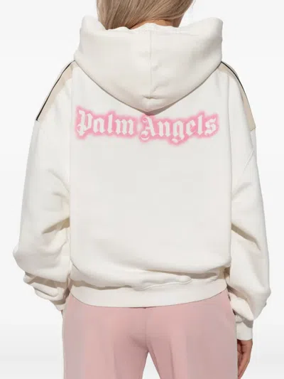 Palm Angels White Sweatshirt With Pink Embroidered Logo