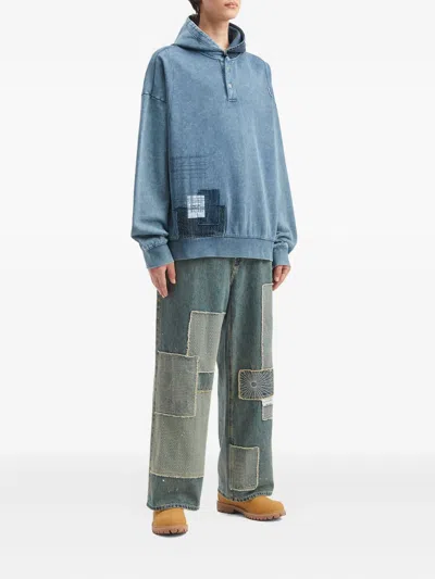 Musium Div. Button Patchwork Hoodie In Blue
