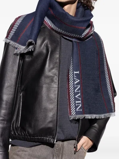 Lanvin Logo-detail Fringed Scarf In Blue