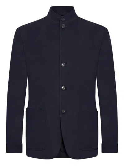 Zegna Cashmere Coat With Pockets And Collar In Blue