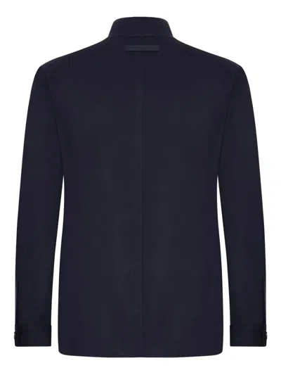 Zegna Cashmere Coat With Pockets And Collar In Blue