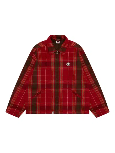 Aape By A Bathing Ape Plaid Zip Jacket In Red
