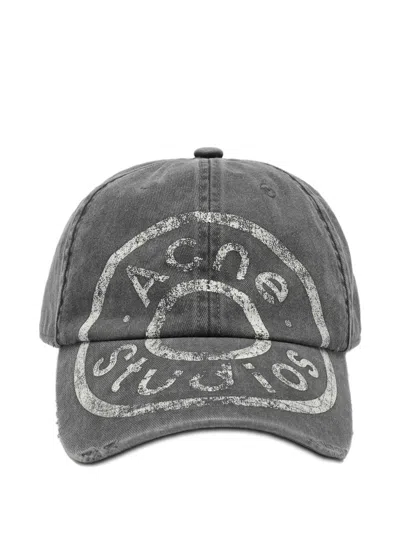 Acne Studios Vintage-inspired Black Denim Baseball Cap In Gray