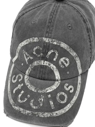 Acne Studios Vintage-inspired Black Denim Baseball Cap In Gray
